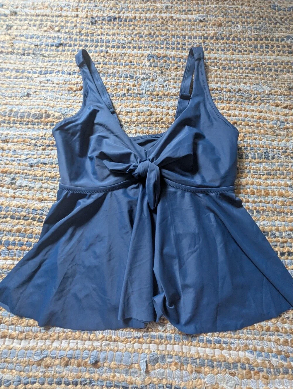Navy Blue Swim Dress Tankini Top Tie Front Swimwear Flowy Peplum Beachy Resortwe